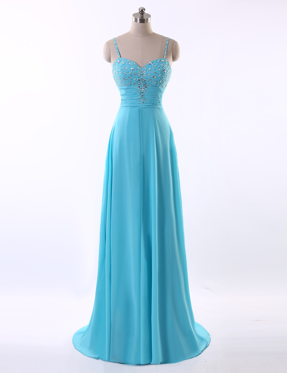 Blue Long Evening Dress Sexy Beaded A-line Colorful Chiffon Evening Gowns Arrival Women Formal Dresses