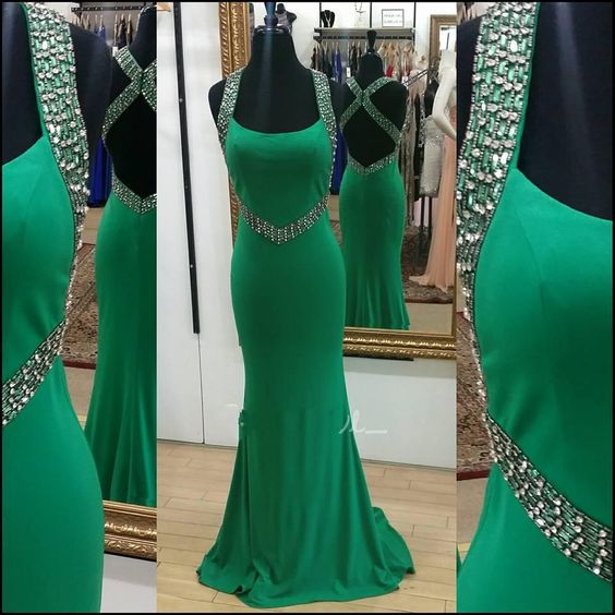 2016 Real Iamge Prom Dresses Sexy Cheap Mermaid Halter Green Halter Backless Beads Chiffon Formal Party Gowns robes de bal
