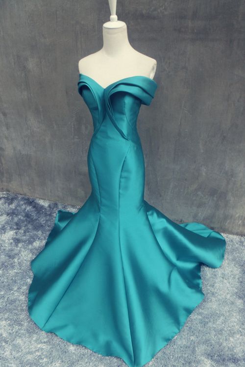 Real Image 2016 Sexy A-line Prom Dresses Mermaid Unique Hunter Off Shoulder Satin Long Formal Evening Party Gowns