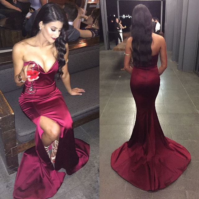 2016 Evening Dresses New Arrival Cheap Sexy Mermaid Dark Red Crisscross Neck Formal Long Prom Party Gowns Gowns Abendkleider