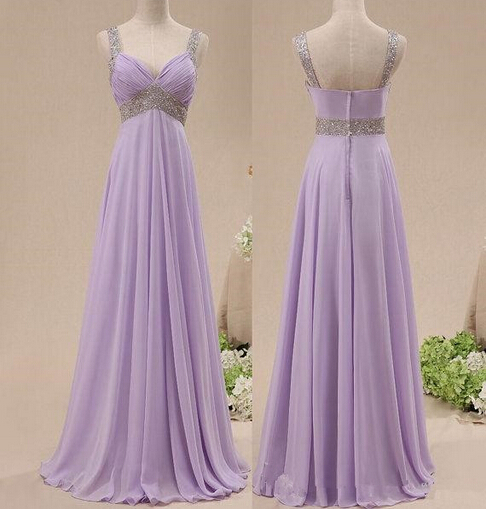 2016 Real Image Bridesmaid Dresses Lavendar V-neck Ruched Beads Chiffon Long Formal Prom Party Gowns Vestidos