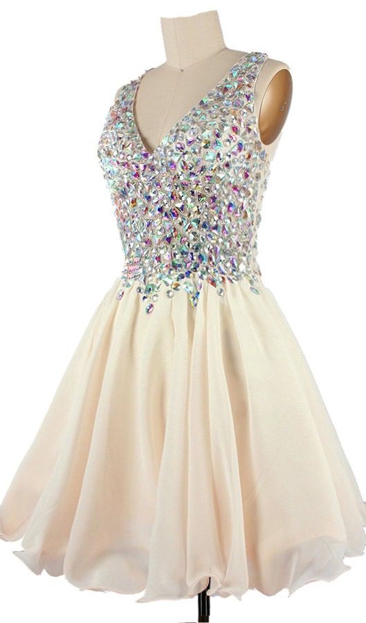 Charming Homecoming Dress, Chiffon Homecoming Dress, With Diamond Prom Dress, V-neck Homecoming Dress
