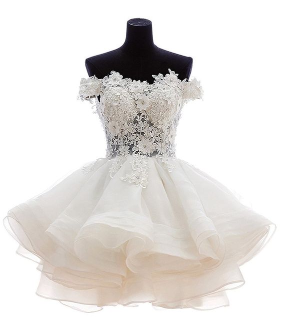 Lovely, Ball Gown, Off-shoulder, Knee Length, Organza, Lace, Homecoming Dress, With Beads