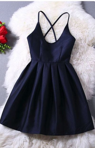Simple Black Homecoming Dress, Spaghetti Strap Halter Prom Dress,navy Blue Mini Evening Dress