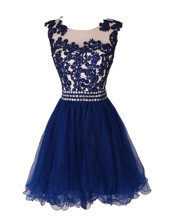 Charming Blue Homecoming Dress,applique Prom Dress, Sleeveless Homecoming Dress