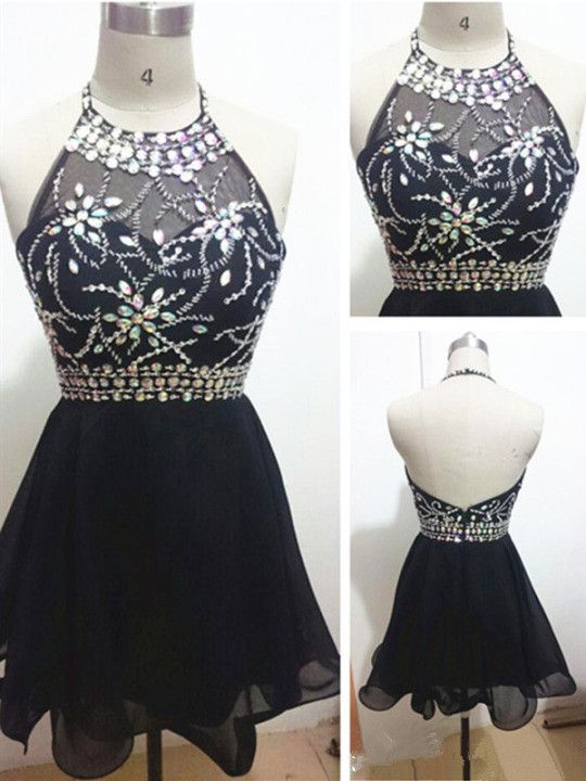 Customized Halter Short Prom Dress,charming Homecoming Dress,sexy Beaded Cocktail Dress,backless Homecoming Dress