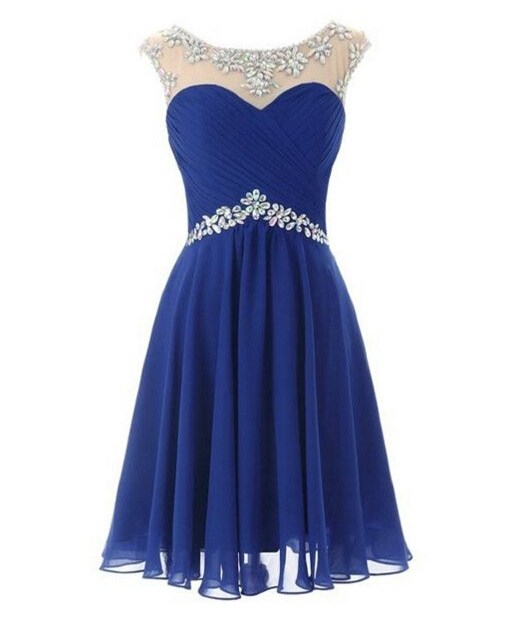Customized Blue Homecoming Dress ,short Prom Party Dress,beaded Flower Homecoming Dress,chiffon Fabric Homecoming Dress