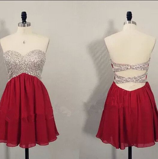 Cute Short Homecoming Dress, Burgundy Beaded Party Dress,knee Length And Open Back Evening Dress,sexy Cocktail Dress