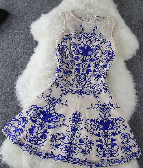 Charming Chinese Classical Homecoming Dress,blue Nude Porcelai Prom Dress,short Tulle Homecoming Dress