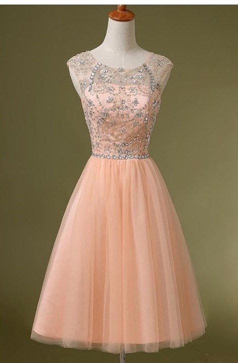 Charming Blush Pink Homecoming Dress,backless Tulle Short Prom Dress,beading Princess Party Dress