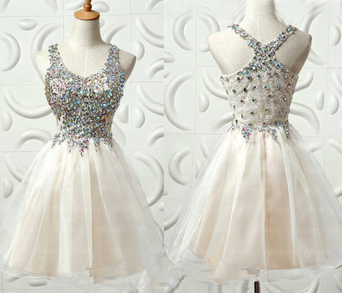 2016 Charming Tulle Homecoming Dress,sexy Beading Prom Dress,white Ball Gown For Party