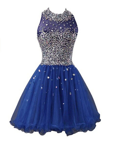 2016 Custom Homecoming Dresses, Blue Beaded Homecoming Dresses, Sexy Tulle Homecoming Dresses,party Dresses