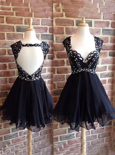 2016 Open Back Homecoming Dresses, Cap Sleeve Lace Homecoming Dresses, Homecoming Dresses, Sexy Homecoming Dresses, Short Prom Dresses