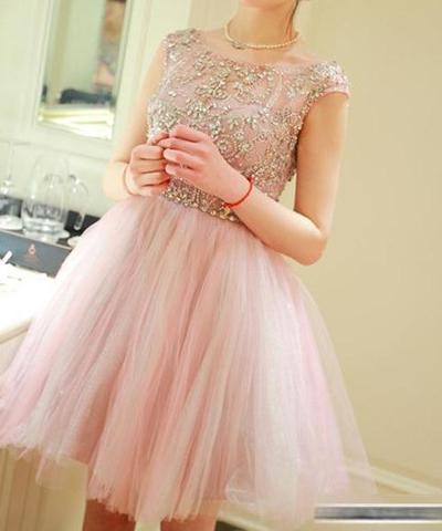 Cute Pink Rhinestone Homecoming Dress, Off Shoulder Prom Dress, 2016 Party Dress, Short Homecoming Dress
