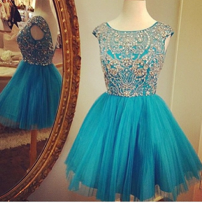 2016 Custom Turquoise Rhinestone Homecoming Dress, Luxury Beading Dress, Tulle Ball Gown For Cocktail,party