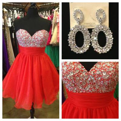 Style Red Rhinestone Homecoming Dress, Sexy Sweetheartprom Dress,shiny Beading Party Dress, Cute Cocktail Dress