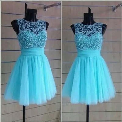 2016 Turquoise Homecoming Dress, Beading Prom Dress,sexy Sleeveless Party Dress, Tulle Evening Dress