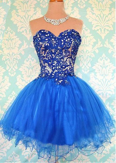 2016 Royal Blue Homecoming Dresses, Short Tulle Prom Dresses, Sexy Sweetheart Party Dresses, Custom Prom Dresses