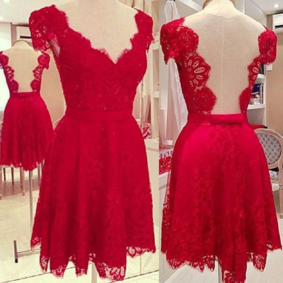 2016 Cap Sleeve Homecoming Dress, See Through Prom Dress, Lace Party Dress, Sexy Backless Prom Dress