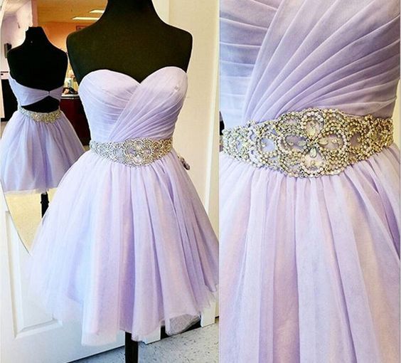 Charming Empire Homecoming Dress, Beading Waistband Prom Dress,lavender Short Homecoming Dress