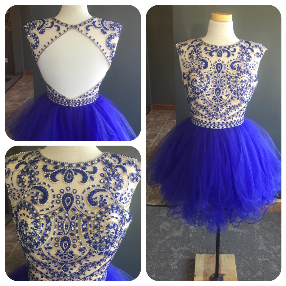 Backless Short Homecoming Dresses,charming Prom Dresses,luxury Blue Homecoming Dresses,tulle Ball Gown With Beading For Teens
