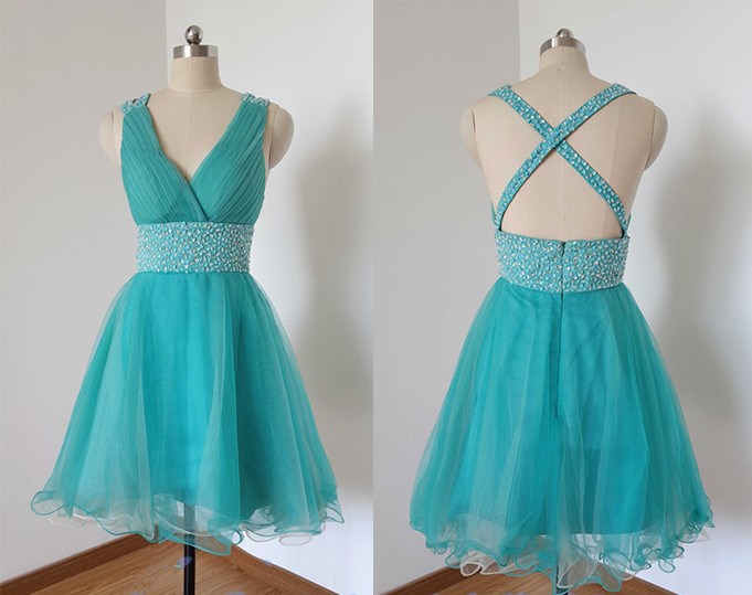 2016 Custom Blue Homecoming Dress,straps Prom Dresses,tulle Homecoming Gowns,open Back Short Prom Gown