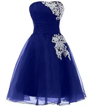 Royal Blue Homecoming Dress,backless Prom Dress,short Evening Dress With Appliques,empire Ball Gown For Teens