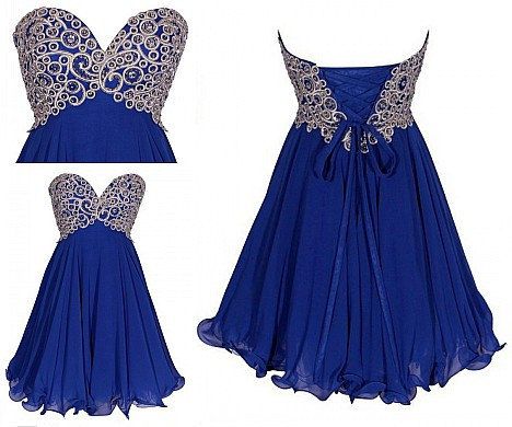 Short Royal Blue Homecoming Dress, Applique Bead Chiffon Prom Dress ...