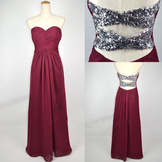 Burgundy Chiffon Prom Dress ,spaghetti Straps Long Evening Dress,floor Length Prom Dress