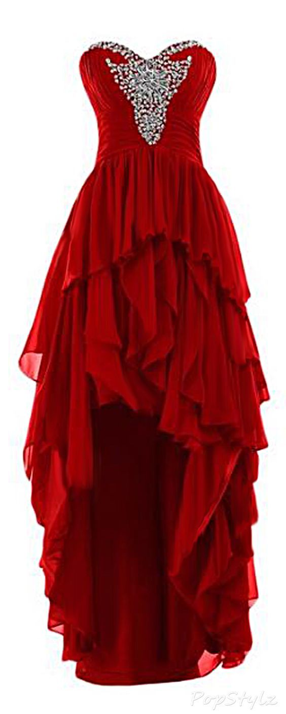 Cute sweetheart homecoming dress,red chiffon evening dress,high-low homecoming dress