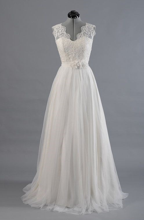 Princess A Line V Neck Empire Waist White Lace Wedding Dresses,custom Made Wedding Dress