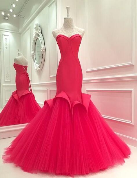 Custom Made Sweetheart Neckline Floor Length Mermaid Tulle Prom Dress