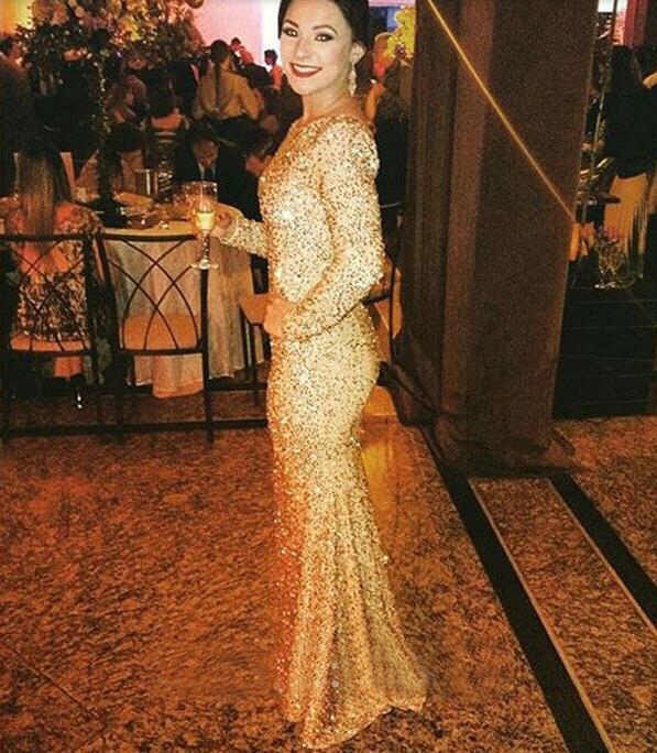 2016 Custom Shiny Sequins Beading Prom Dress, Sexy Long Sleeves Beading Evening Dress, Sexy Open Back Prom Gown
