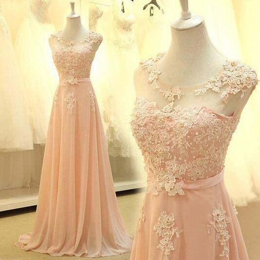 2016 Custom Blush Pink Chiffon Prom Dress, Sexy Sleeveless Evening Dress ,sexy See Through Open Back Applique Prom Dress