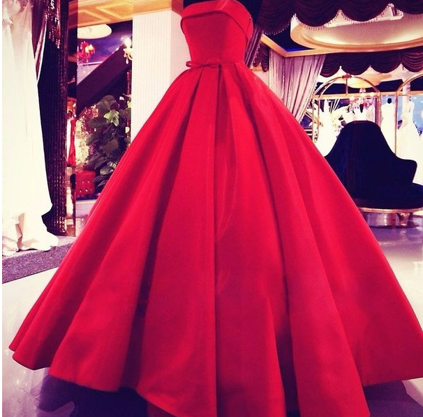 Charming Simple Red Satin Prom Dress,sexy Strapless Evening Dress ,sexy Backless Prom Dress