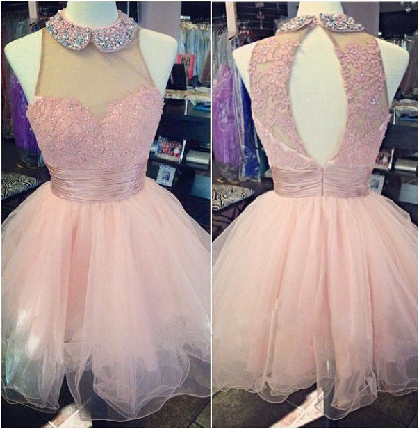Cute Homecoming Dress,pink Homecoming Dresses,open Back Homecoming Dresses,organza Homecoming Dresses