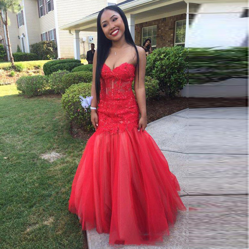 Red Long Prom Dresses Formal Party Gowns Sexy Graduation Dress Evening Dress