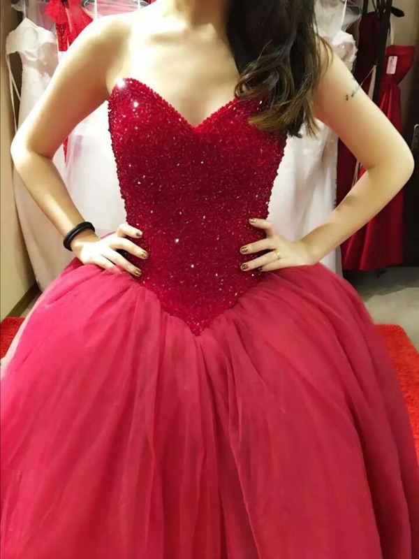 Ball Gown Prom Dress,elegant Sweetheart Red Tulle Prom Dress,tulle Prom Gown Evening Dress,long Prom Dresses With Beaded