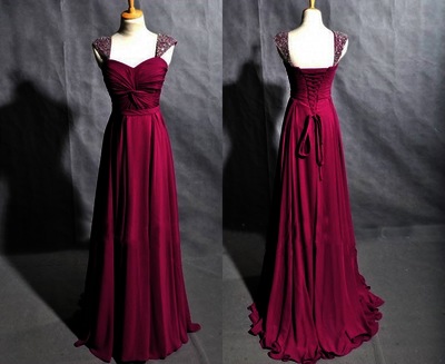 Charming Prom Dress,burgundy Chiffon Prom Dress,long Prom Dress,beading Evening Dress,formal Dress