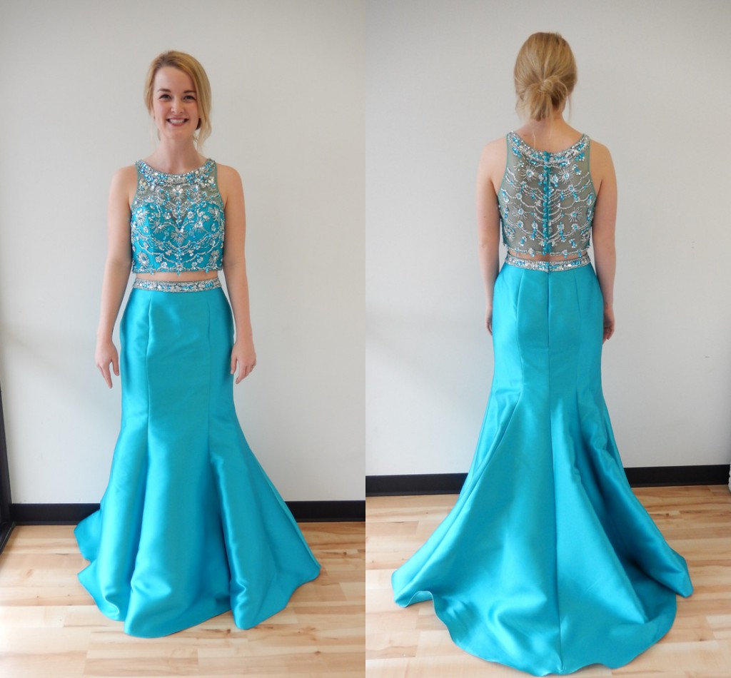 Charming Blue Prom Dress,Two Piece Prom Dress,Long Evening Dress,Beading Prom Dress
