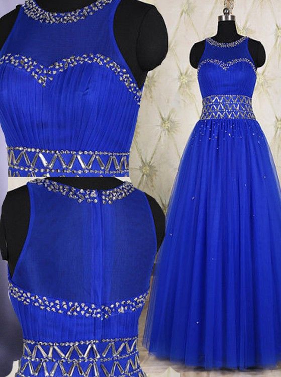 Charming Prom Dress,tulle Evening Dress,royal Blue Formal Dress,beading Prom Dress