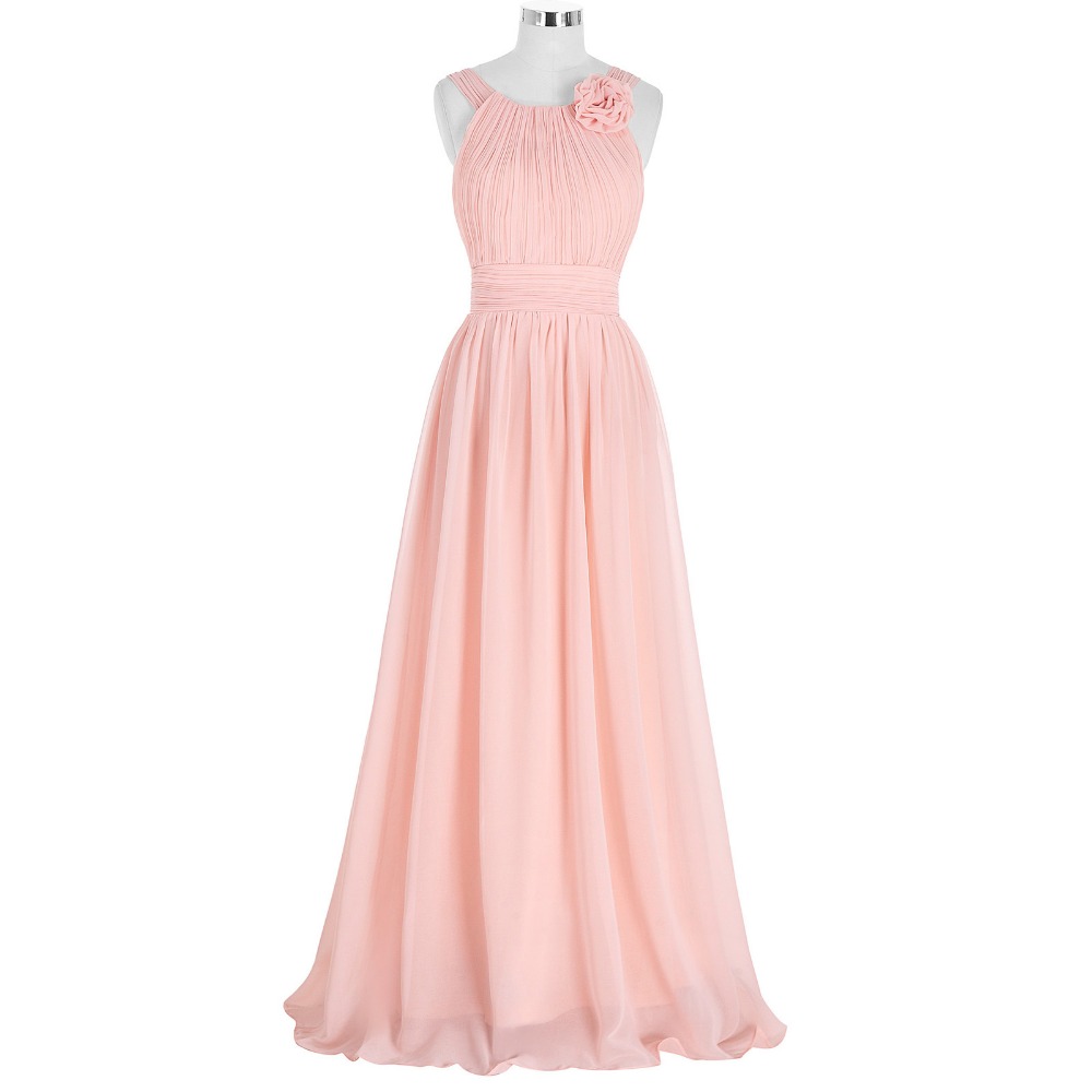 2016 Custom Charming Pink Chiffon Bridesmaid Dress,sexy Halter Bridesmaid Dress With Handmade Flower