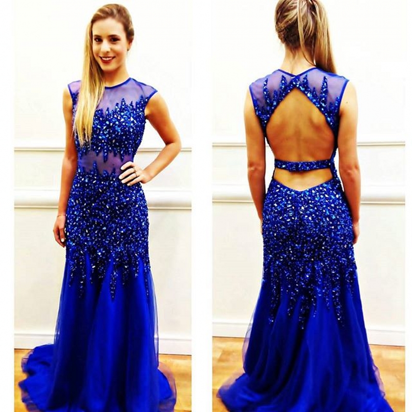 Charming Prom Dress,royal Blue Prom Dress With Beaded,long Prom Dresses,sexy Backless Prom Dress
