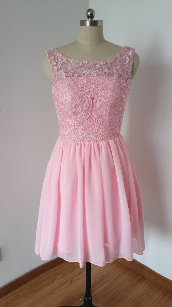 Charming Prom Dress,chiffon Prom Dress,short Prom Dress With Lace,pink Prom Dress
