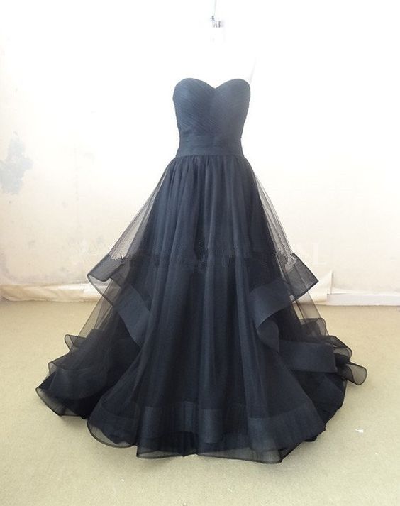 2016 Custom Black Tulle Prom Dress,sexy Sweetheart Long Prom Dress