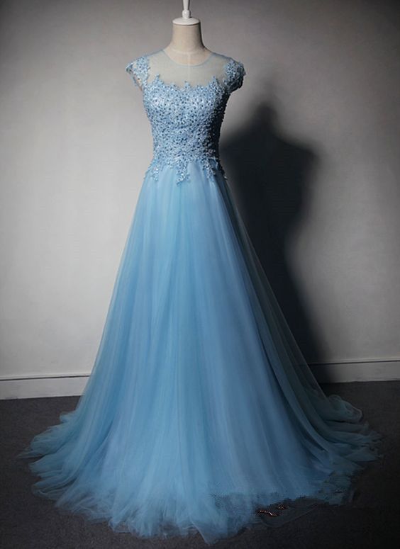 2016 Custom Charming Baby Blue Prom Dress,beading Sleeveless Evening Dress