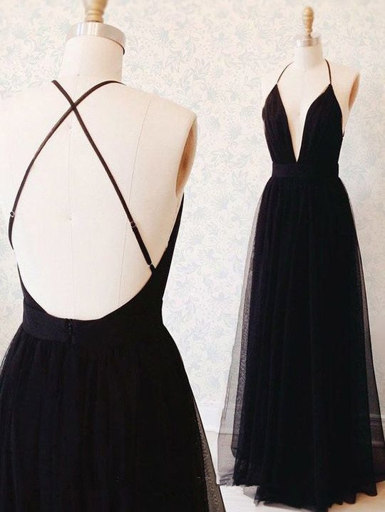 black deep v prom dress