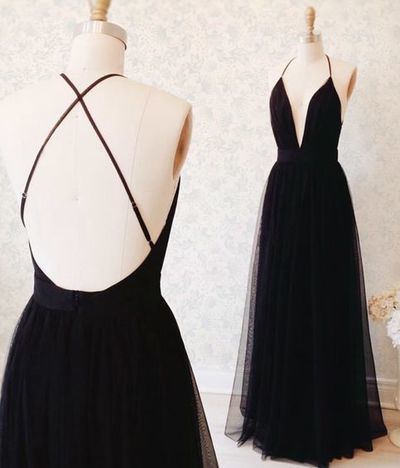 2016 Custom Sexy Black Prom Dress,deep V-neck Evening Dress,open Back Prom Dress