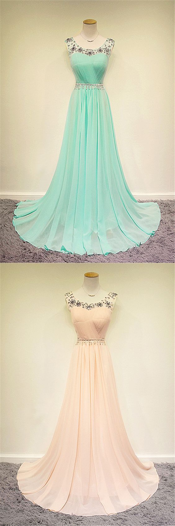 2016 Custom Cute Chiffon Prom Dress,beading Sleeveless Evening Dress
