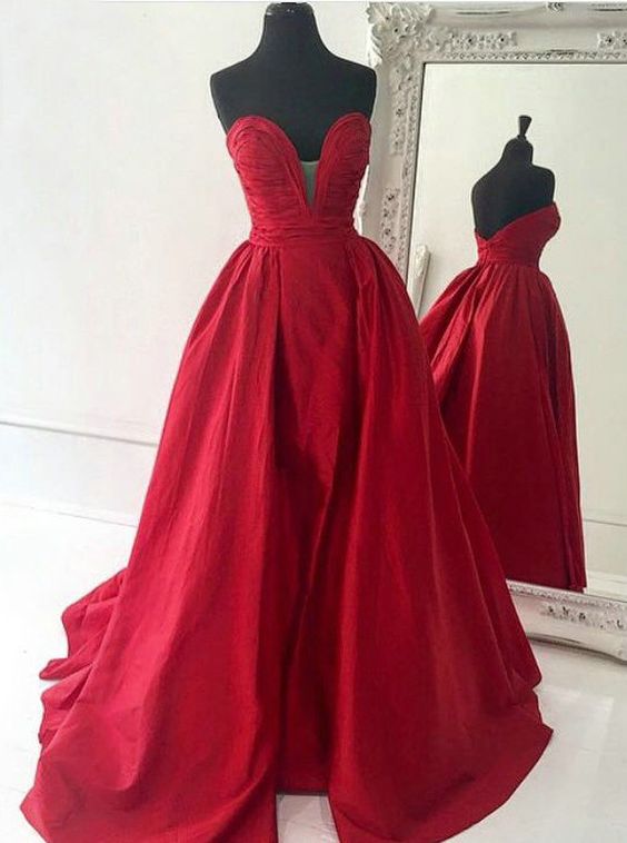 Decent Sweetheart Satin Court Train Red Ball Gown Prom Dress,red Prom Dress,long Prom Dress,sweetheart Prom Dress,prom Dress 2016,